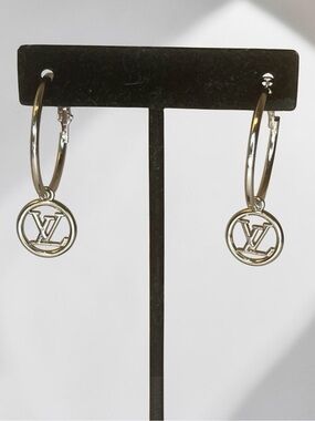 Upcycled Silver LV Louis Vuitton Charm Hoop Earrings